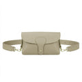 Genuine Leather Magnetic Flap Small Crossbody Handbag - BEIGE image