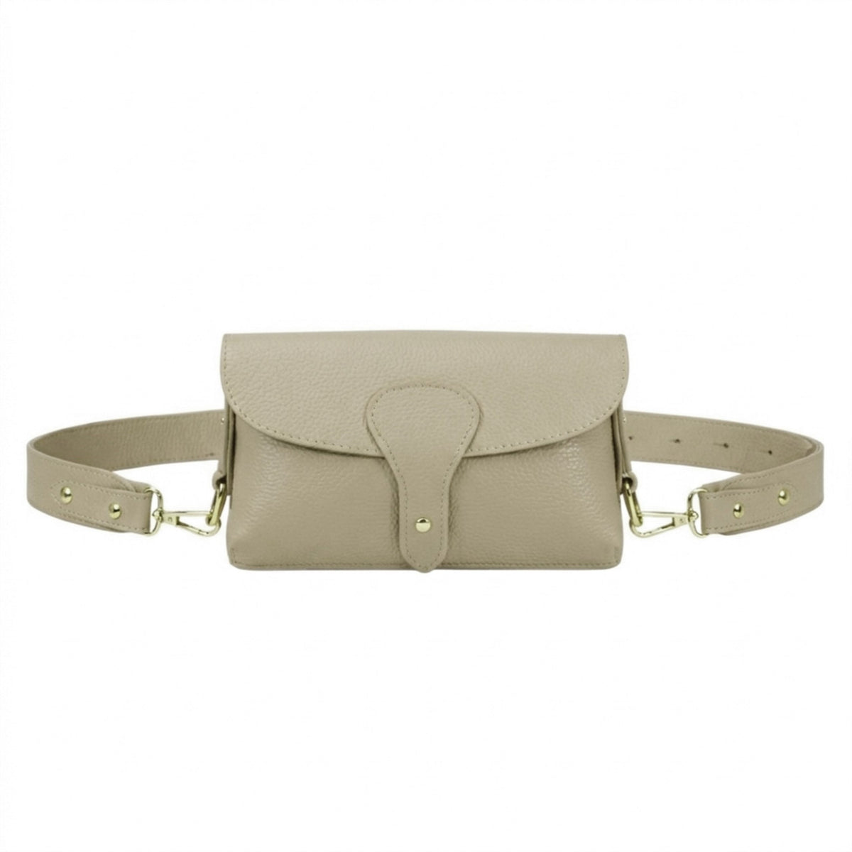 Genuine Leather Magnetic Flap Small Crossbody Handbag - BEIGE image