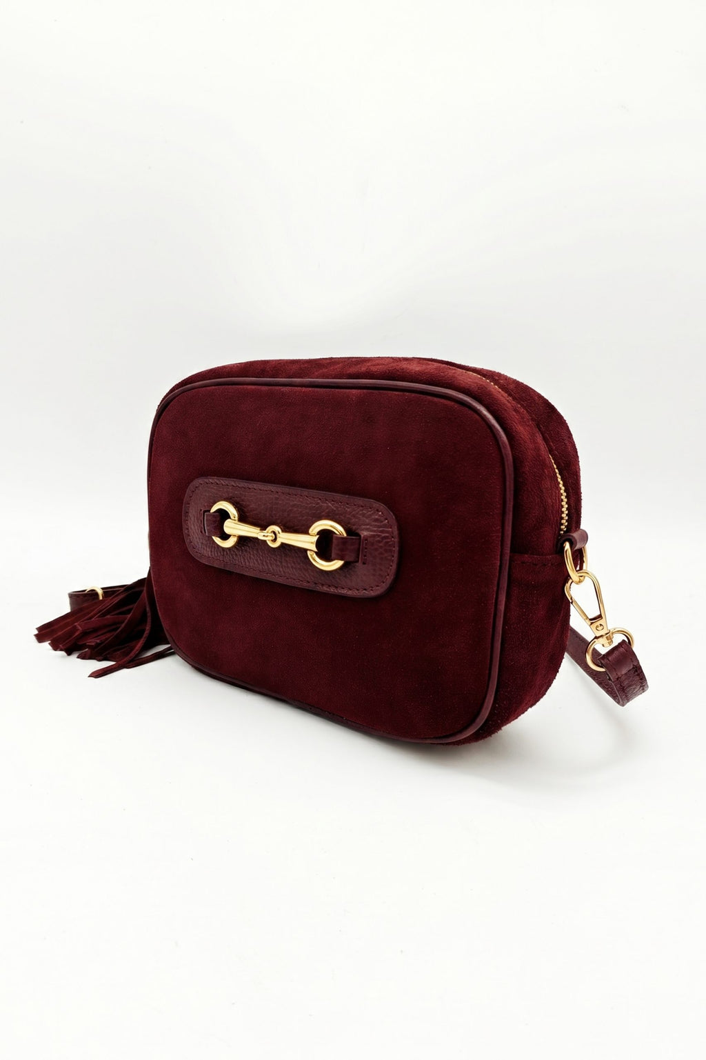Italian Genuine Suede Crossbody Bag with Horsebit Detail image 3