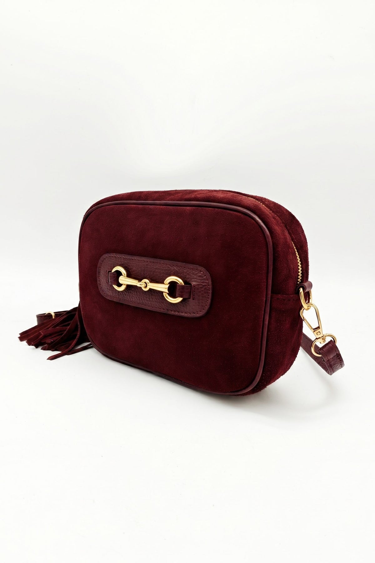 Italian Genuine Suede Crossbody Bag with Horsebit Detail image 3