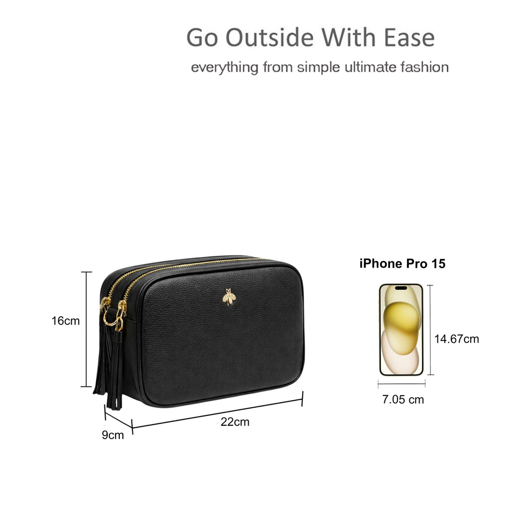 Genuine Leather Bee Logo Tassel Crossbody Camera Handbag image 1