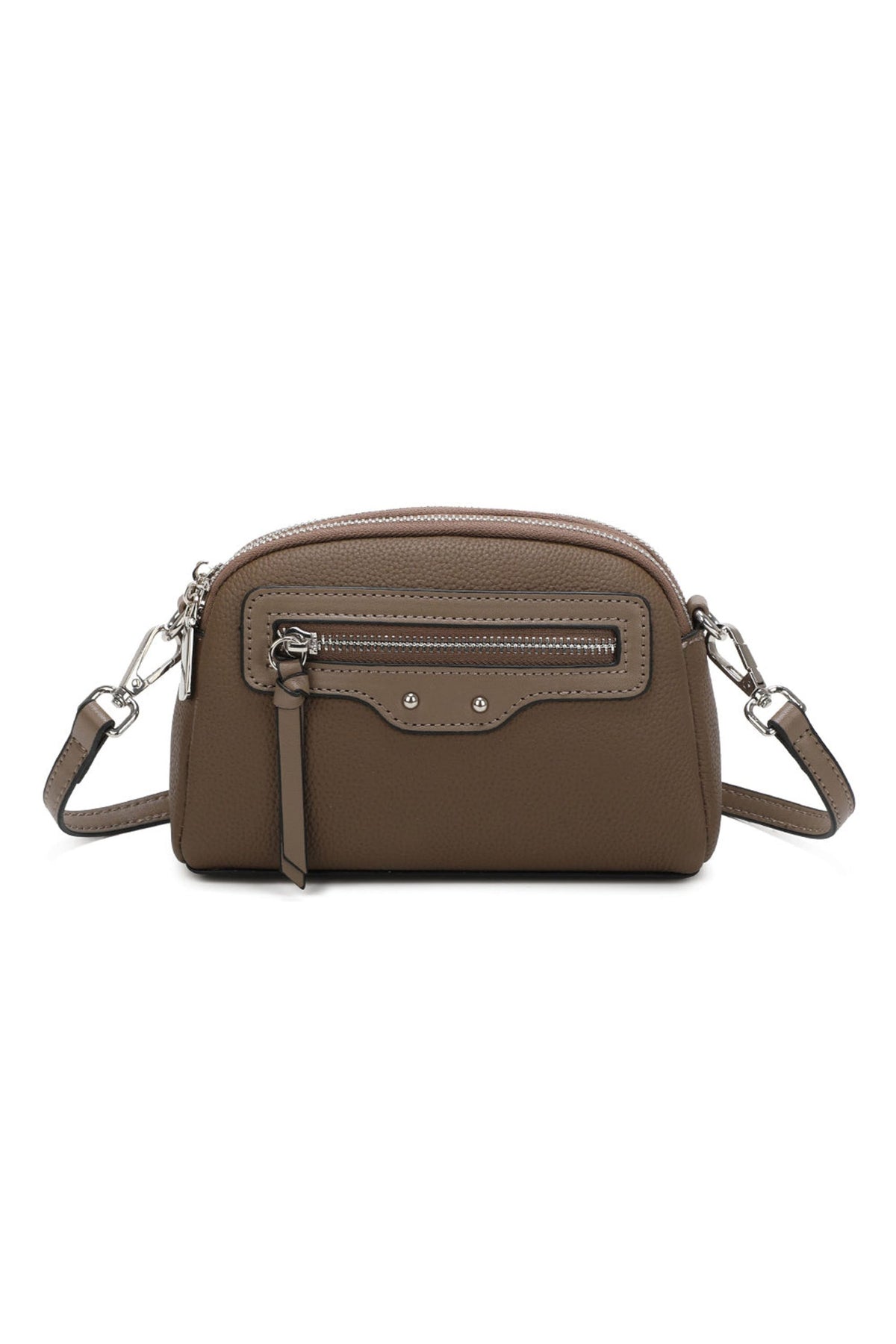 Genuine Leather Small Travel Crossbody Shoulder Bag - TAUPE image