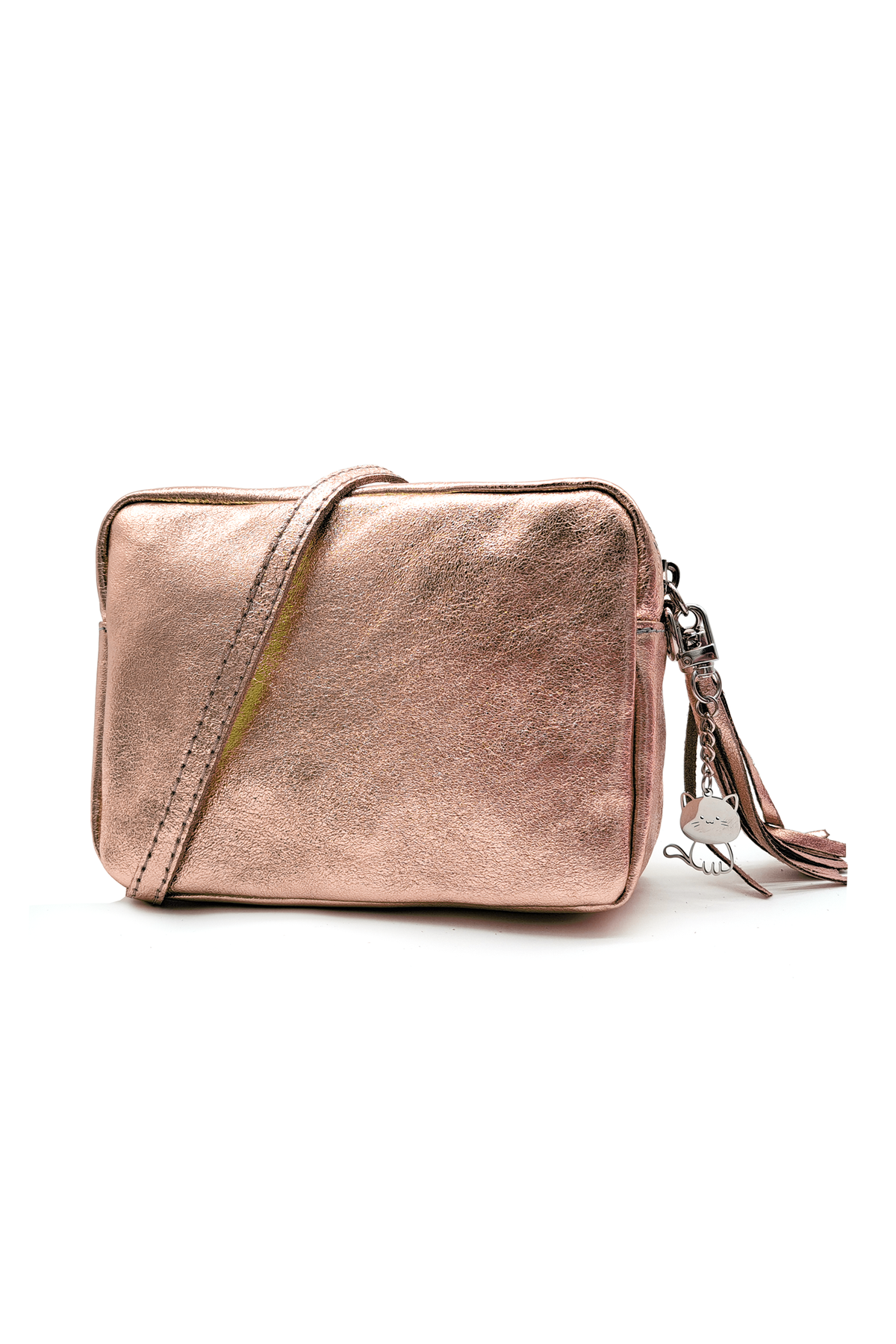 Mini Tassel Italian Genuine Leather Purse Crossbody Bag With Tassel - Rose Gold image