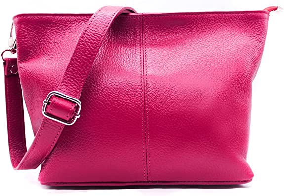 Small Genuine Practical Italian Leather Shoulder Messenger Handbag - Fuchsia image