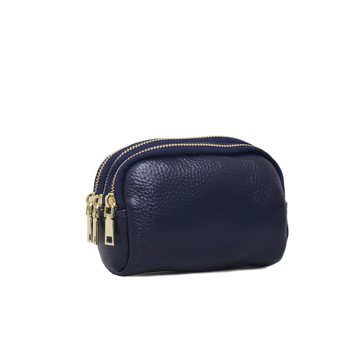 Genuine Leather Gold Tone Zippered Compact Pouch Purse - NAVY image