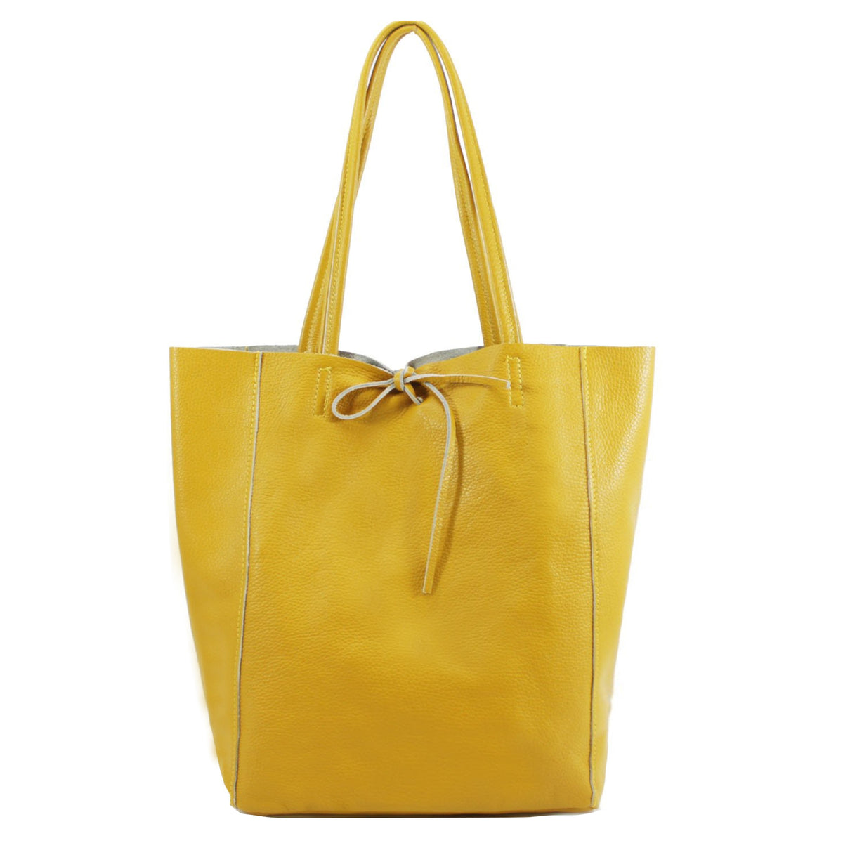 Soft Slouch Genuine Italian Leather Large Shopper Tie Closure Style Tote Handbag - Yellow image
