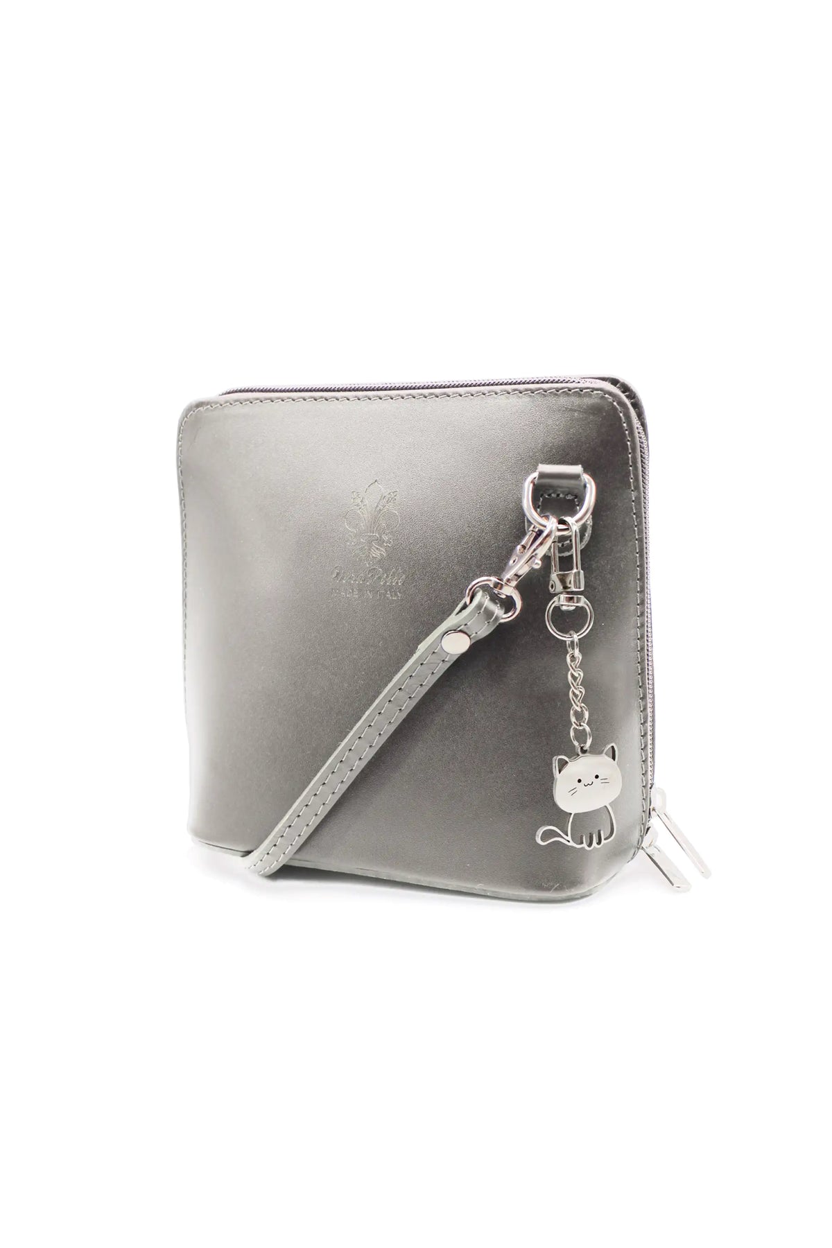 Small Italian Leather Handbag Crossbody Bag With Kitise Kitty Charm