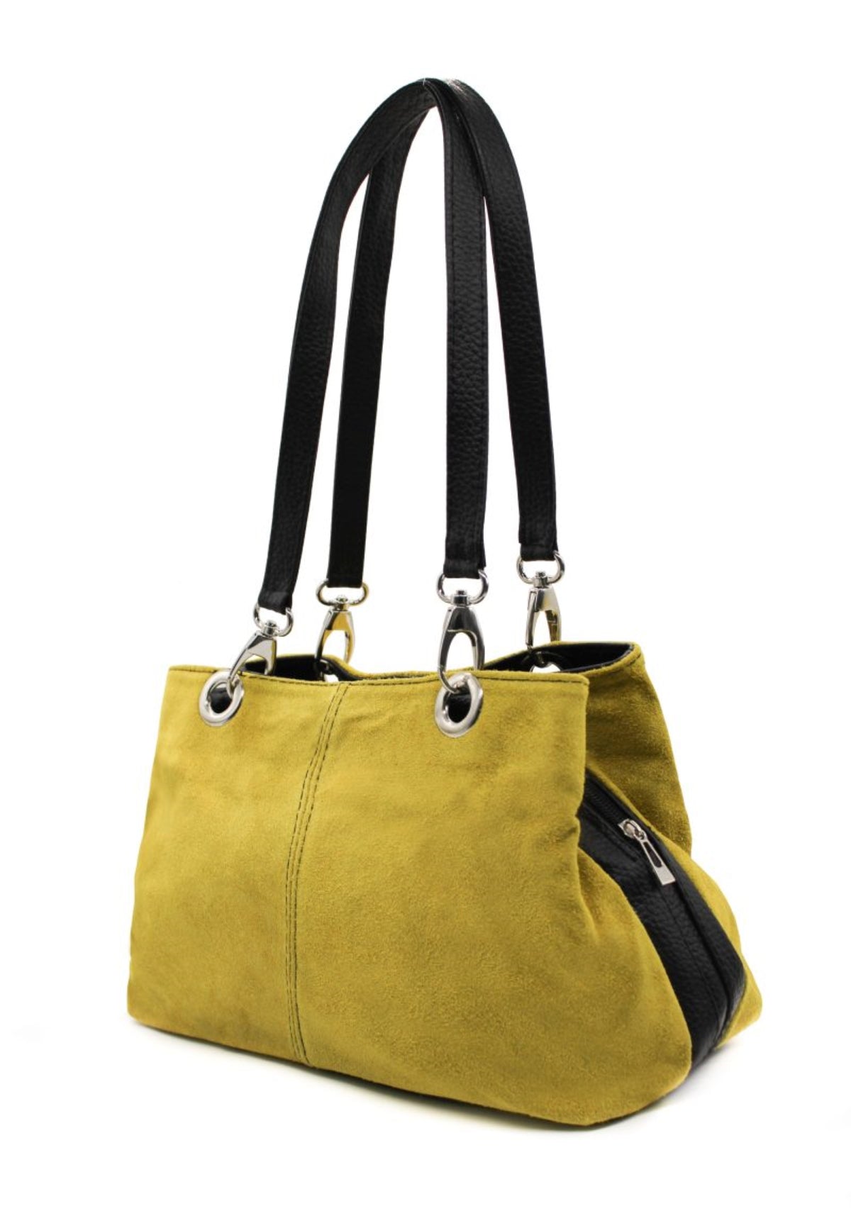 Real Italian Suede Vivid Colours Small 3 Compartments Tote Bag Stylish Shoulder Handbag